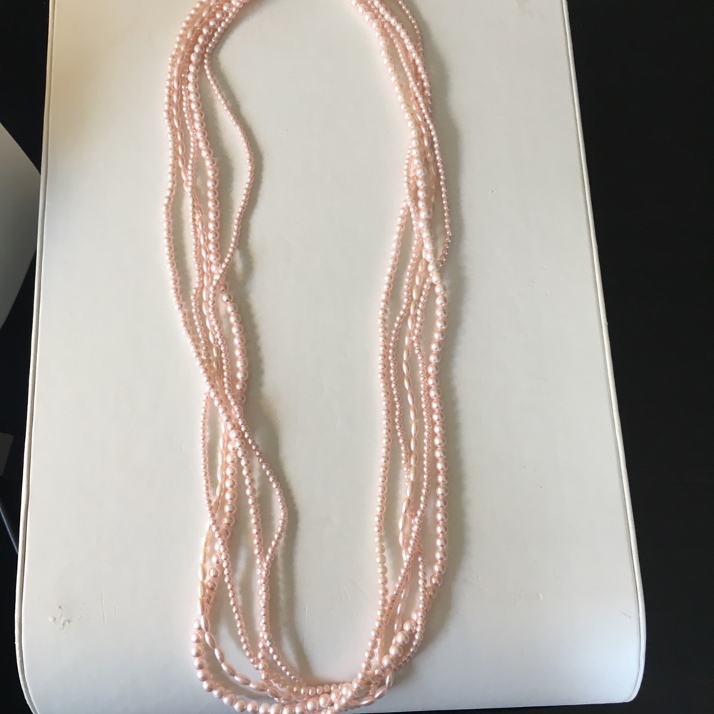 Soft Pink Faux Pearl Necklace with Free Matching Earrings